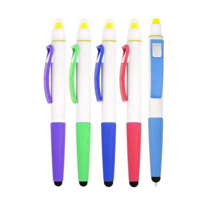 China office & Multi-purpous school pen high quality plastic stylus disposable ballpoint pen with highlighter bar for sale