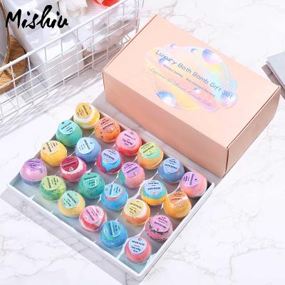 China Exfoliate 32g Rose Natural Small Bath Bombs Christmas Gift Set 24 Pcs Handmade Organic Kids Bath Bombs Sets for sale