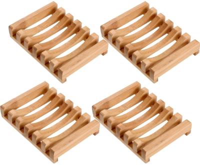 China 4 Pieces Modern Wooden Soap Rack Holder Case Natural Rectangular Wooden Soap Dish Rack For Kitchen Bathroom Sponge Scrubber Soap for sale