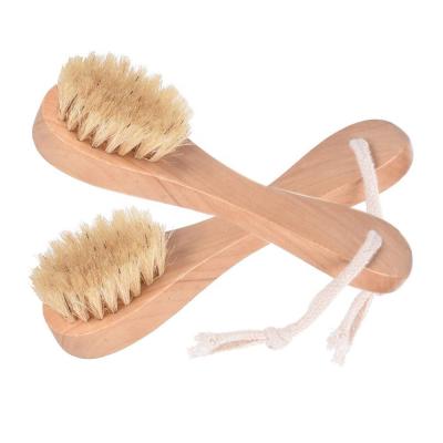 China Single Bristle Natural Wooden Handle Facial Cleanser Blackhead Remover Sniff Scubber Exfoliating Facial Brush for sale