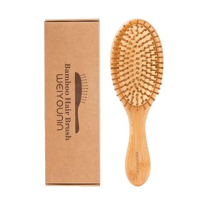 China Premium Cushion Bristle Bamboo Hairbrush for Scalp Anti-Static and Massaging, Wooden Paddle Detangler Comb with Replacement Bristle for sale