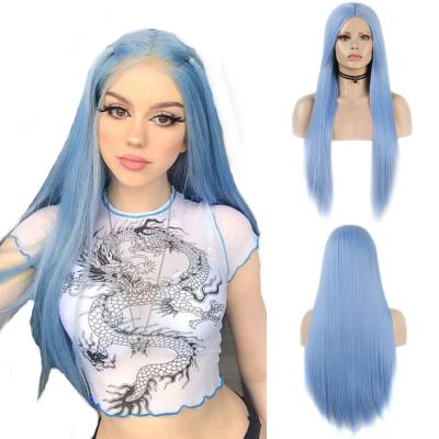 China 13x4 Lace Front Wigs Synthetic Light Bule Straight Wigs Heat Resistant Synthetic Wigs Long For Women Futura Hair Gluesless Lace Front Wigs for sale