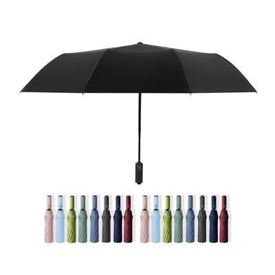 China Modern Promotional Custom Logo Automatic Open Umbrella Black Uv Umbrella Women Portable Folding Travel Umbrella 3 Folded for sale