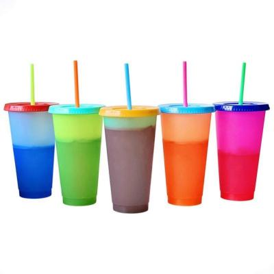 China Stocked 710ml 24oz BPA FREE plastic double wall cold color changing cup with lid And Straw Temperature Change Christmas Cups Coff for sale