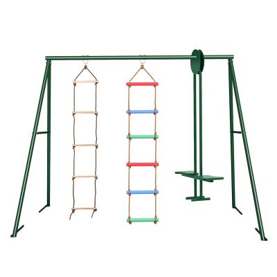 China Strong Swing Seat Kids Outdoor Playground Garden Swing Frame With Climbing for sale