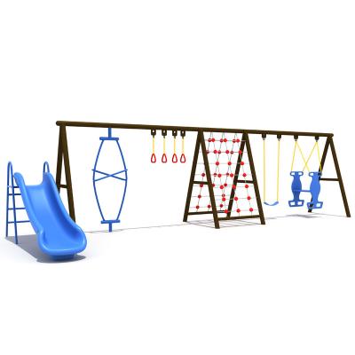 China Strong Outdoor Swing Seat Kids Playground Equipment Swing Climbing Net And Slide Kids Swings for sale