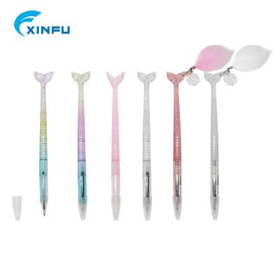 China office & Gift Pen Plastic Instant Clear Gradient Colorful Cardboard Pen With Fish Tail For Student Kids Pen for sale