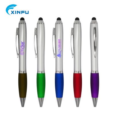 China Promotional Stylus Pen Promotional Pen Barrel Custom Stylus Silver Painting Pen Rubberized Colorful Handle Plastic Pen Screen Printer for sale