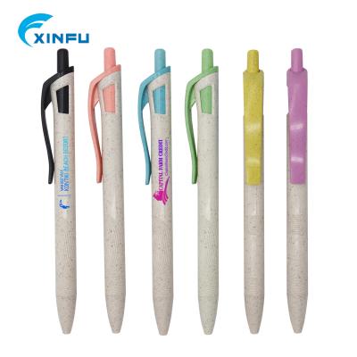 China Promotional Plastic Pen Recycled Pen Click Function Plastic Pen Screen Printer Custom Logo Pen Wheat Straw for sale