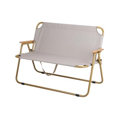 China TOPWIND Portable OEM Easy-Carry Bench Garden Double Outdoor Aluminum Patio Relax Folding Beach Chair With Wooden Arm Rest for sale