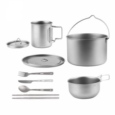 China TOPWIND Camping Picnic Pot Outdoor Titanium Lightweight Nonstick Cookware Sets For Hiking for sale