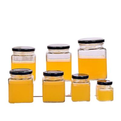 China Empty Square Food Honey Jar Square Amber Glass 100ml 200ml 500ml 730ml Jars For Honey for sale