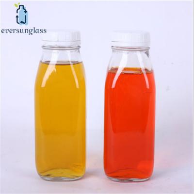 China Customized Clear Beverage Eco-friendly French Square Glass Bottle 500ml 16oz Juice Glass Bottles With Plastic Lid Wholesale for sale