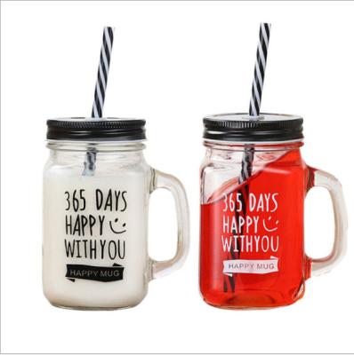 China Drink Customized 500ml Wide Mouth Round Glass Jars With Handles for sale