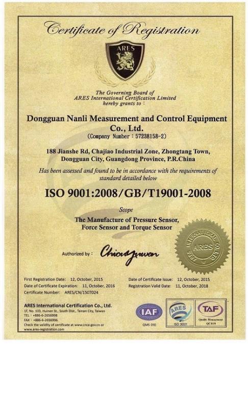 ISO9001 - Dongguan Nanli Sensing Apparatus Co., Ltd.