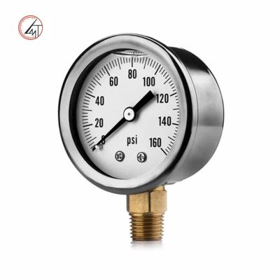 China SS Brass Hydraulic Connection SS Case Liquid Filled Gas Water Pressure Gauge Pressure Gauge for sale