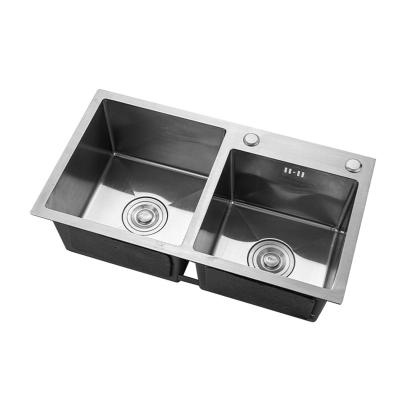 China Without Faucet Factory Price Kitchen Handmade Double Bowl Sink Undermount 8245 Stainless Steel for sale