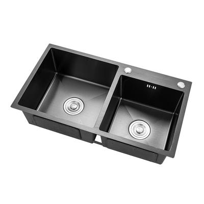 China Without Faucet Farmhouse Sink Nano Stainless Steel Handmade Kitchen Sink Double Bowls Go Down for sale