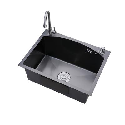 China Without Faucet Black Stainless Steel Handmade Premium Gunmetal Kitchen Sink With Single Faucet Bowl for sale