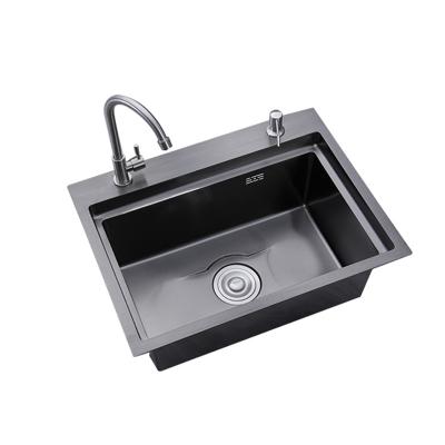 China Without Faucet Black Single Bowl Kitchen Sink Premium Handmade Stainless Steel Sink for sale