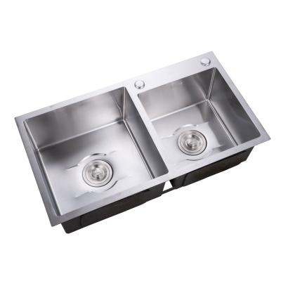 China Without Faucet Stainless Steel Premium Kitchen Sink With Drainer Double Bowls Drop In Handmade Kitchen Sink for sale