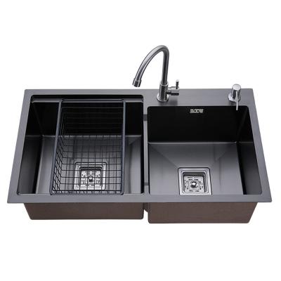 China Without Faucet Premium Quality 16 Gauge Matte Black Double Bowl Kitchen Sink Handmade for sale