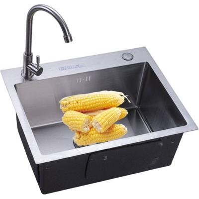 China Hot Sale 4.0MM SD554521 Without Faucet With Water Drainer Undermount Bowl Single Bowl Stainless Steel Handmade Kitchen Sink for sale