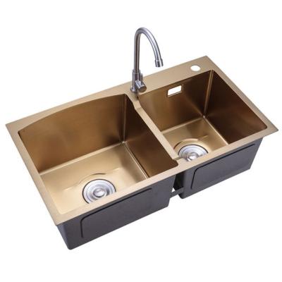 China Without Faucet Double Basin Kitchen Undermount Sinks Gold Double Gauge Farmhouse Home Kitchen Sink Stainless Steel Gold Kitchen Sink for sale