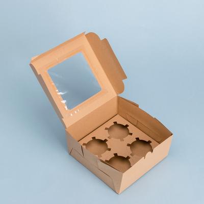 China Recycled Materials Logo Pet / PVC Custom Window 4 Cup Kraft Paper Cup Cake Box for sale