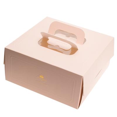 China Recycled Materials Custom Printing Luxury Pink Cake Packaging Folding Cartons Window Wedding Favor Cake Box With Handle for sale