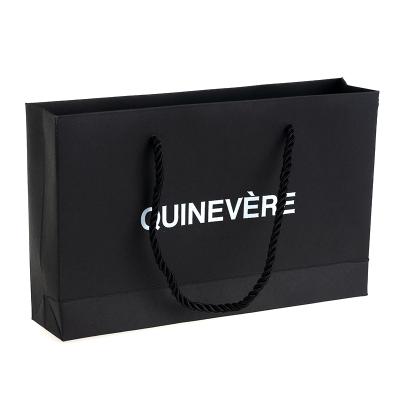 China Recycled Materials Custom Shopping Paper Bag With Logo Black Paper Small Gift Bag for sale