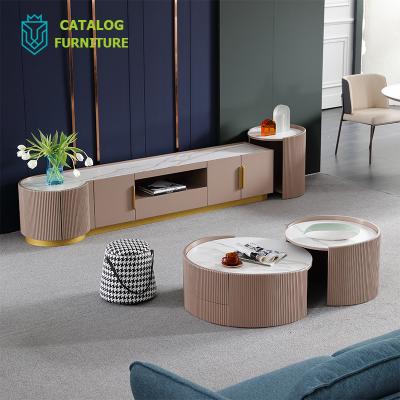 China Luxury Modular Minimalism Wooden Tv Stand And Coffee Table Living Room Furniture Sets for sale