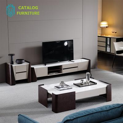 China Luxury modern storage light tv stand and coffee table living room furniture design set for sale