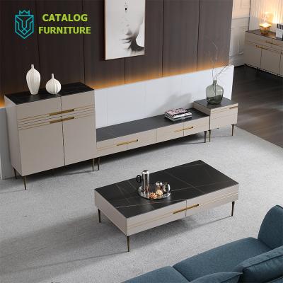 China Modern Wood Storage Foshan Living Room Cabinet Furniture TV Cabinet Coffee Table Set for sale