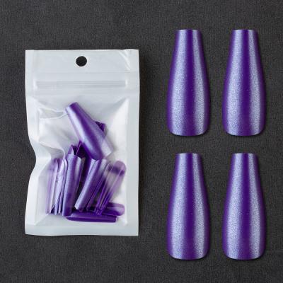 China Perfect Size Fitting& Comfortable To Wear 24pcs Ballerina False Nails Long Coffin Pure Color Purple Matte Press On False Nail Tips Manicure With OPP BAG for sale