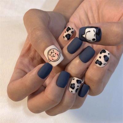 China Perfect Size Fitting& Comfortable To Wear High Quality Cow Print Fake Nails Short And Medium Length Square Press To Nails OEM Service for sale