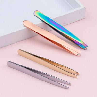 China Comfortable Grip and Precision Eyebrow Tweezers Angled Stainless Steel Brow Applicator Angled Slanted Private Label for sale