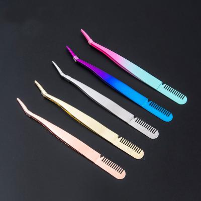 China Private Label Professional Stainless Steel Volume Eyelash Extensions Tweezers Comfortable With Comb for sale