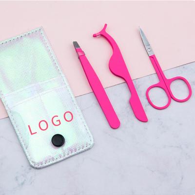 China No Loose Handle 3pcs/set Eyelash Tweezers Applicator And Scissors Private Label Custom Packaging for sale