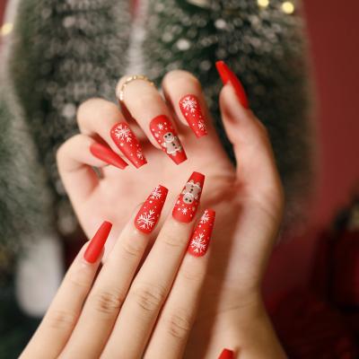 China Perfect Size Fitting& Comfortable To Wear Christmas Style Artificial Fake Nails Deer&Snowflake&Christmas Tree&Shinny Press On Nails Coffin Shape for sale