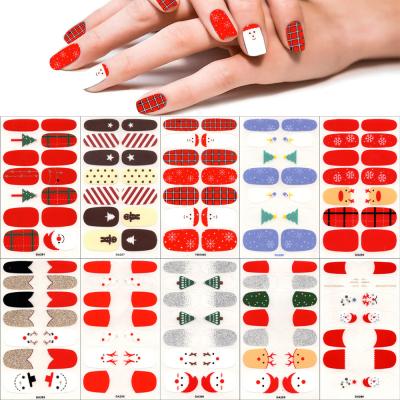 China Easy To Apply Adorable Winter Christmas Plaid Design Nail Wraps Nail Art Stickers 100% Nail Polish Strips for sale