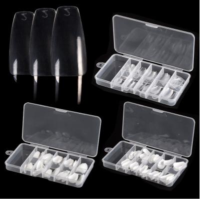 China Perfect Size Fitting& Comfortable Wear 100PCS Clear Acrylic Nail Tips Full Cover Coffin Short Fake Nail Tips Full Cover Tips In 10 Sizes for sale