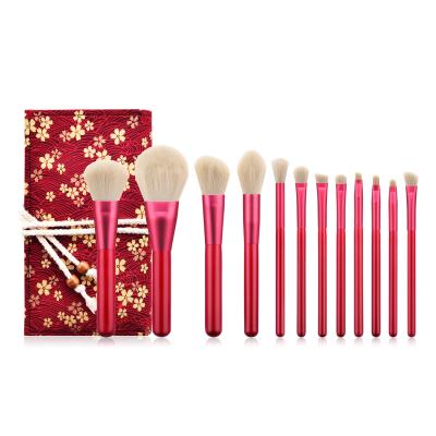 China Ruby Makeup Brush Set Wooden Durable Handle Synthetic Base Sweep Face Powder Blending Brush for sale