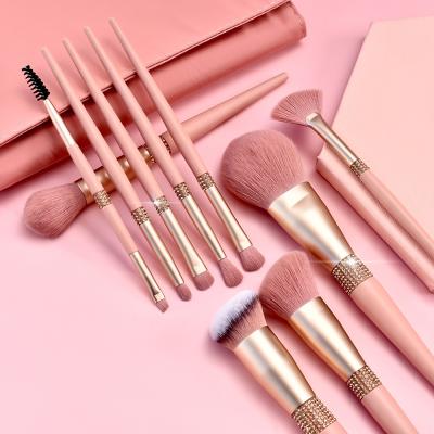 China Angular Blush Makeup Brush 10Pcs Kabuki Pink Soft Cosmetic Brushes Eyeshadow Eyeliner Blush Brush Brush Private Label for sale