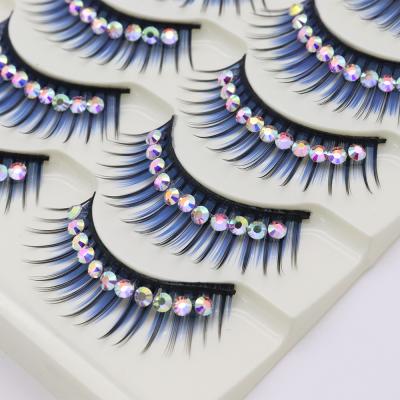 China Flexible and Stunning 3D Fluffy Rhinestone False Eyelashes Crossing Natural Feeling Fashion Glitter Exaggerated Colorful Lashes for Party for sale