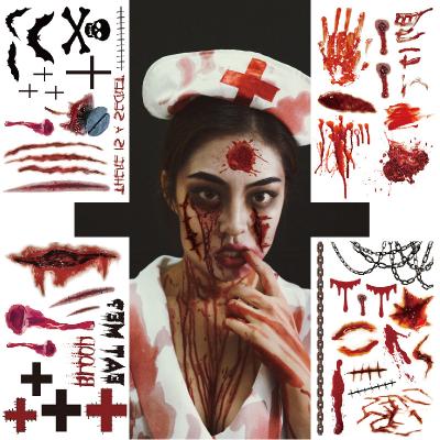 China Scary Temporary Bloody Bleeding Scars Waterproof Temporary Tattoo Stickers For Halloween for sale