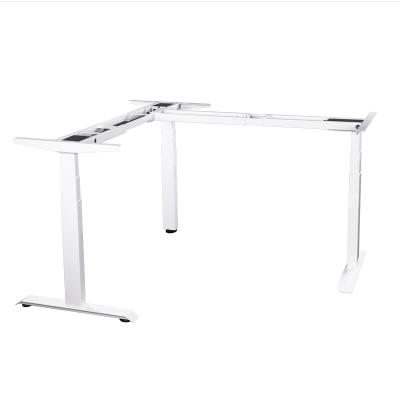 China 3 Leg Ergonomic L Shaped Electric Height Adjustable Sit Standing (Height) Desk with Three Motors Desk Frame for sale