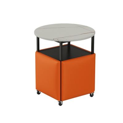 China Rubik's cube tea table living room tea table (height) adjustable small can accommodate mobile table and chair combination rock plate iron art for sale