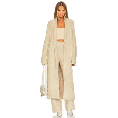 China Anti-wrinkle Winter 2023 new design long sleeve knitted long cardigan wide leg pants 2 sets women's sweater for sale