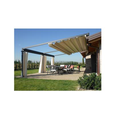 China Easily Assembled Retractable Fabric Pergola With Aluminum Posts Beams for sale